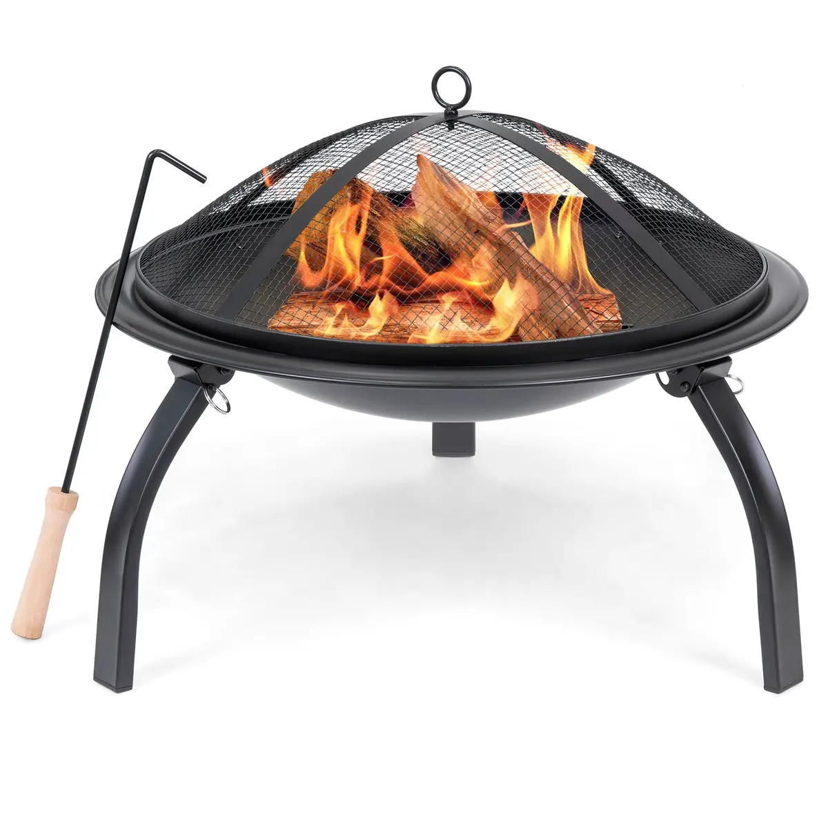 22In Folding Steel Fire Pit Bowl W/ Mesh Cover, Poker 1