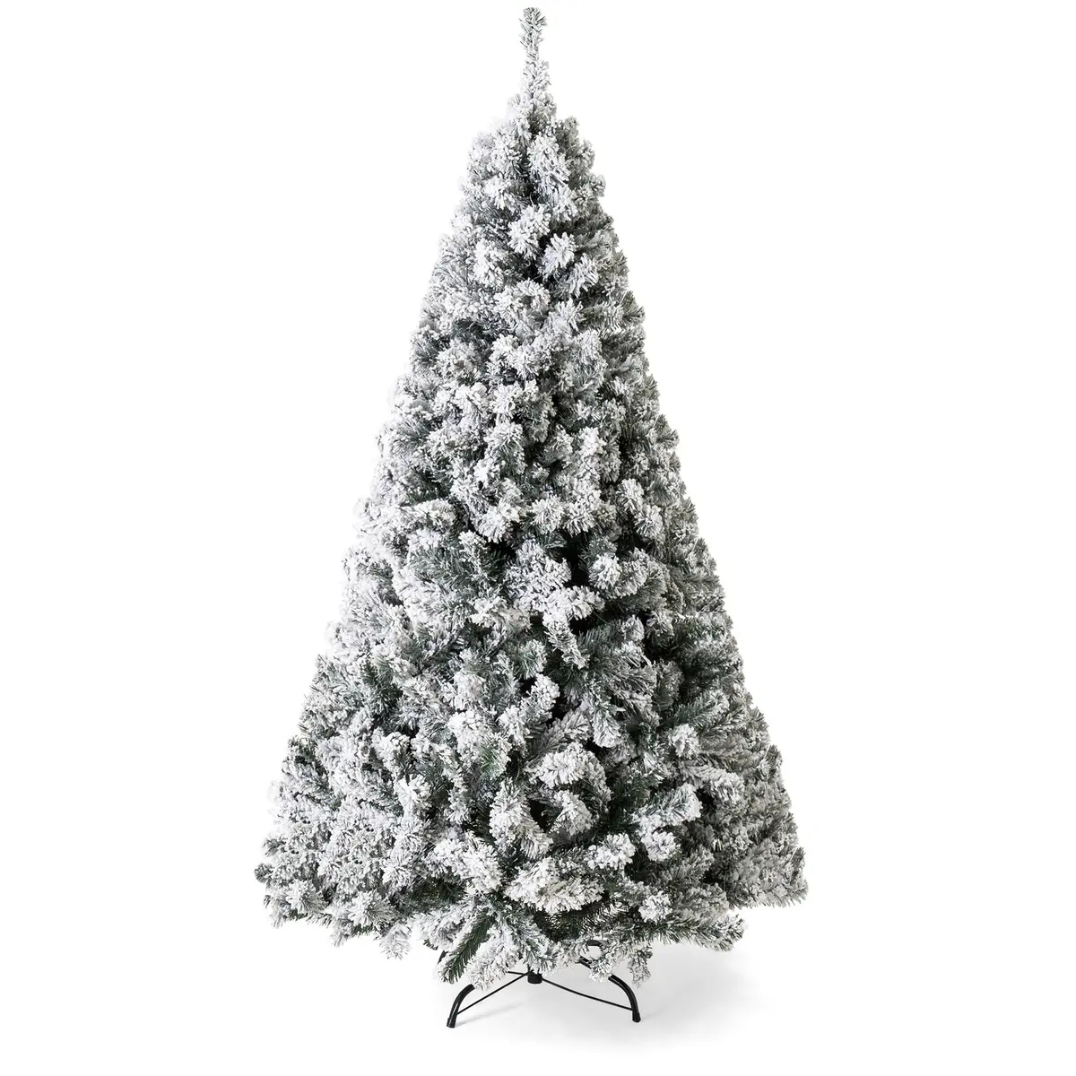 Snow Flocked Hinged Artificial Pine Christmas Tree W/ Metal Stand 3
