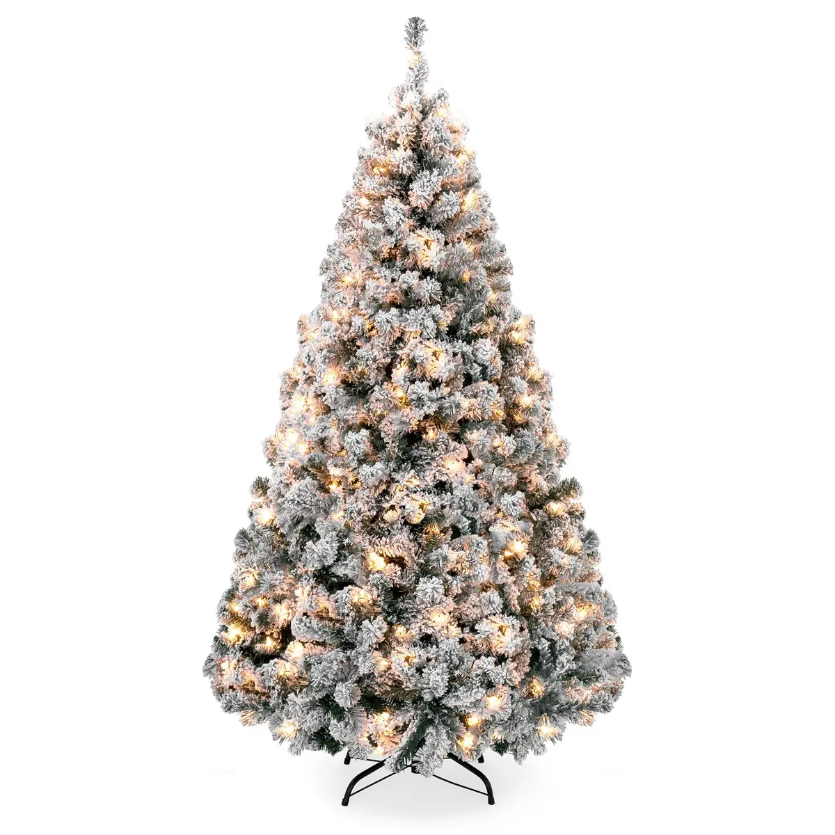 Pre-Lit Snow Flocked Artificial Pine Christmas Tree W/ Warm White Lights 3