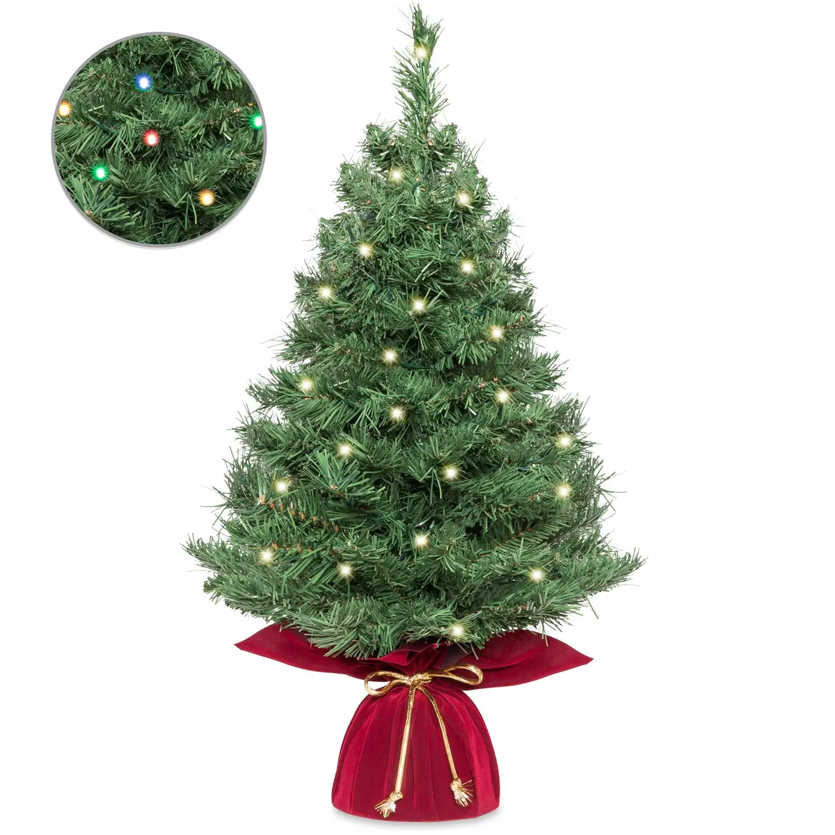 26In Pre-Lit Artificial Tabletop Christmas Tree W/ 35 White/Multi Led Lights 1