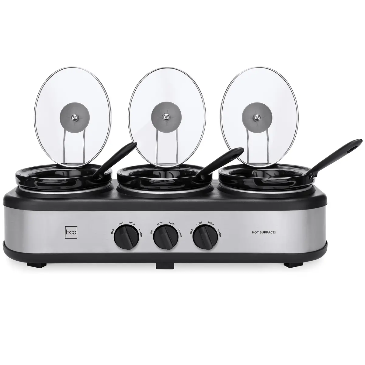 4.5Qt 300W Triple Slow Cooker Server W/ 3X 1.5-Quart Pots, Adjustable Temp 2