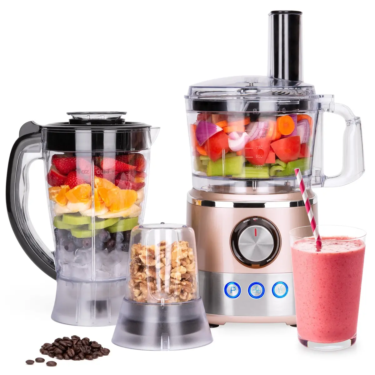 650W Multifunctional Food Processor, Blender, & Grinder W/ 10 Attachments 1
