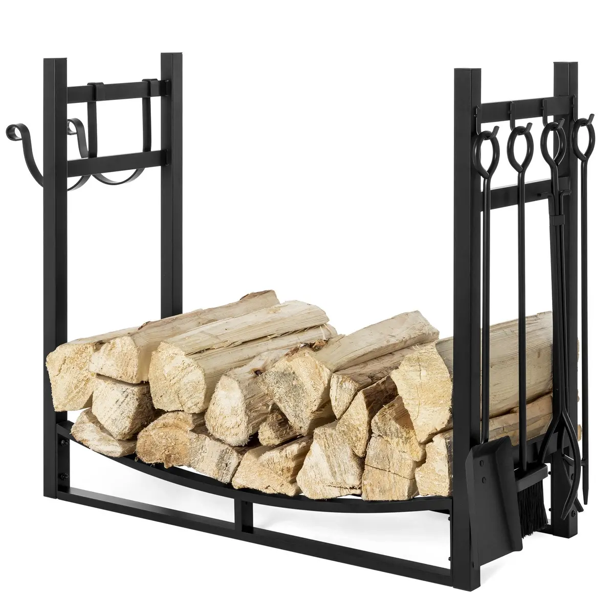 Firewood Log Storage Rack Accessory W/ Kindling Holder - Black 1