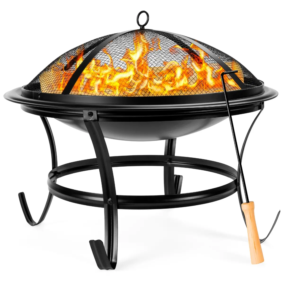 Steel Outdoor Patio Fire Pit Bowl W/ Screen Cover, Poker - 22In 1