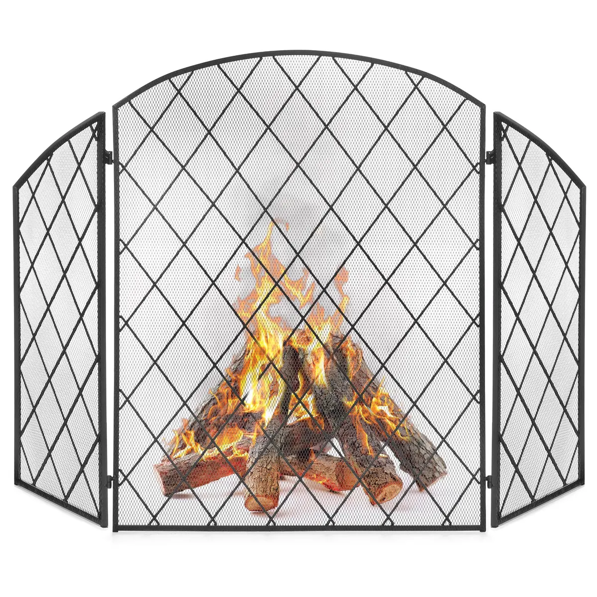 3-Panel 50X30in Wrought Iron Mesh Fireplace Screen Spark Guard Gate 1