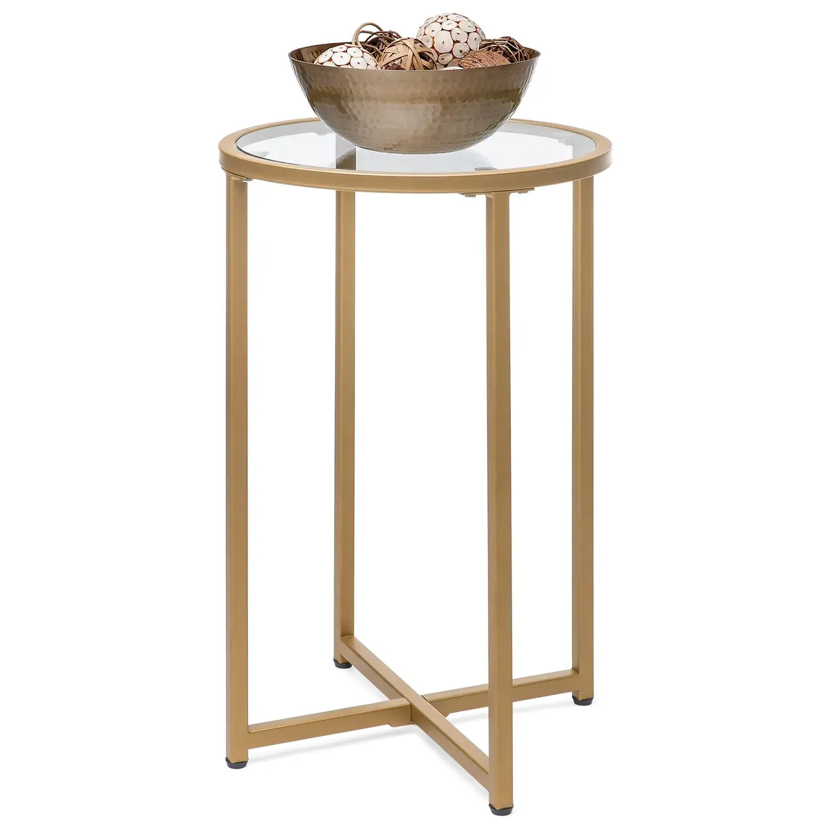 16In Modern Round Side Table Accent Furniture W/ Metal Frame, Glass Top 1