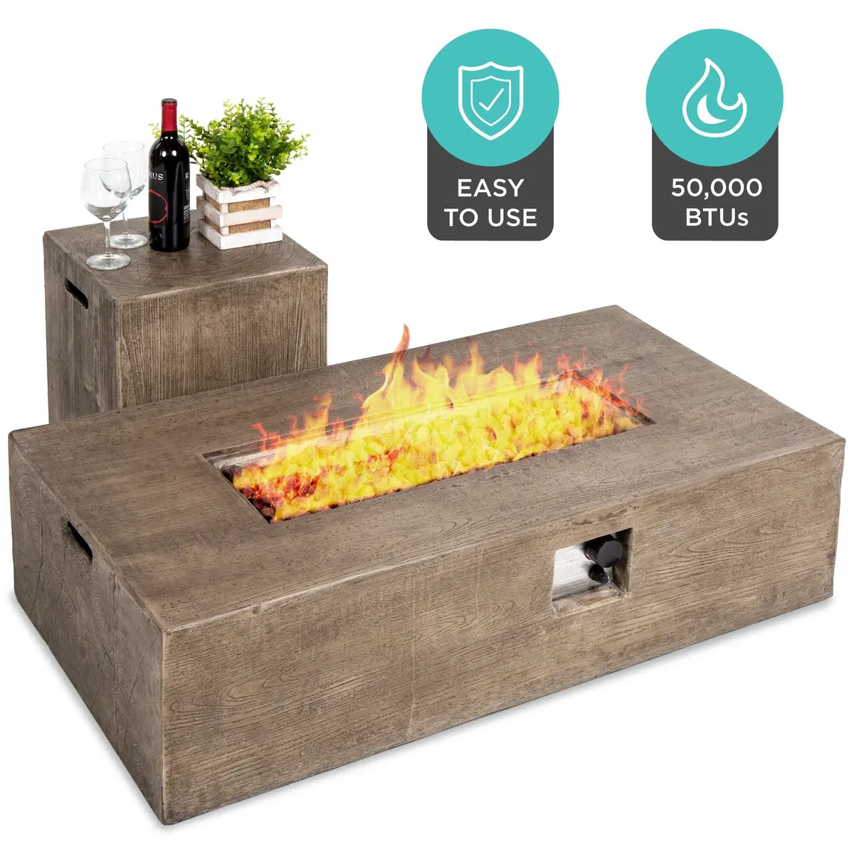 48X27in 50,000 Btu Propane Fire Pit Table W/ Side Table Tank Storage, Cover 1