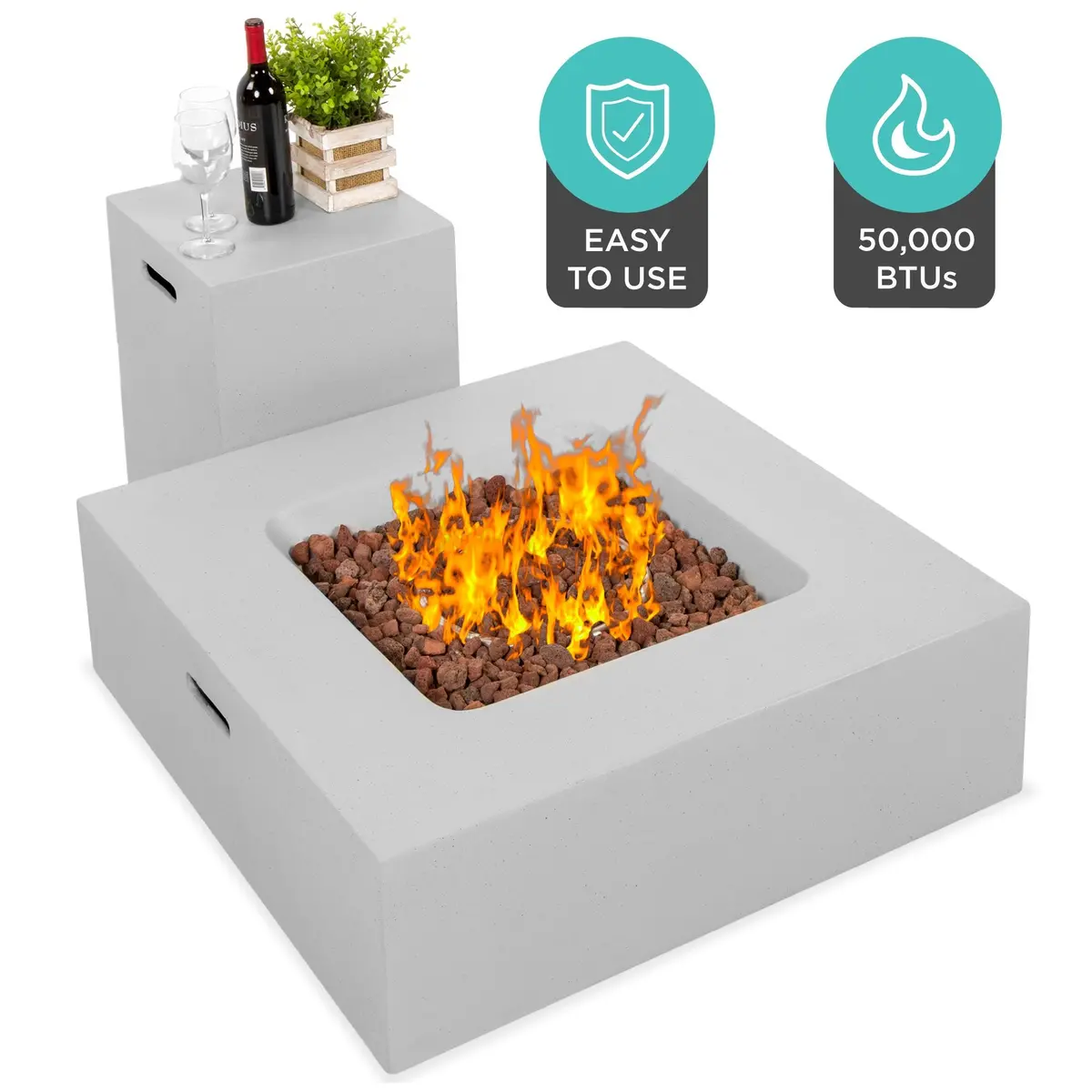 35X35in 40,000 Btu Square Propane Fire Pit Table W/ Gas Tank Storage, Cover 1
