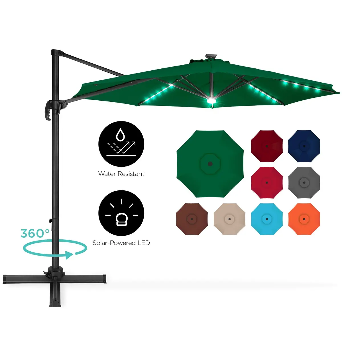 360-Degree Led Cantilever Offset Patio Umbrella W/ Tilt, 10Ft 1
