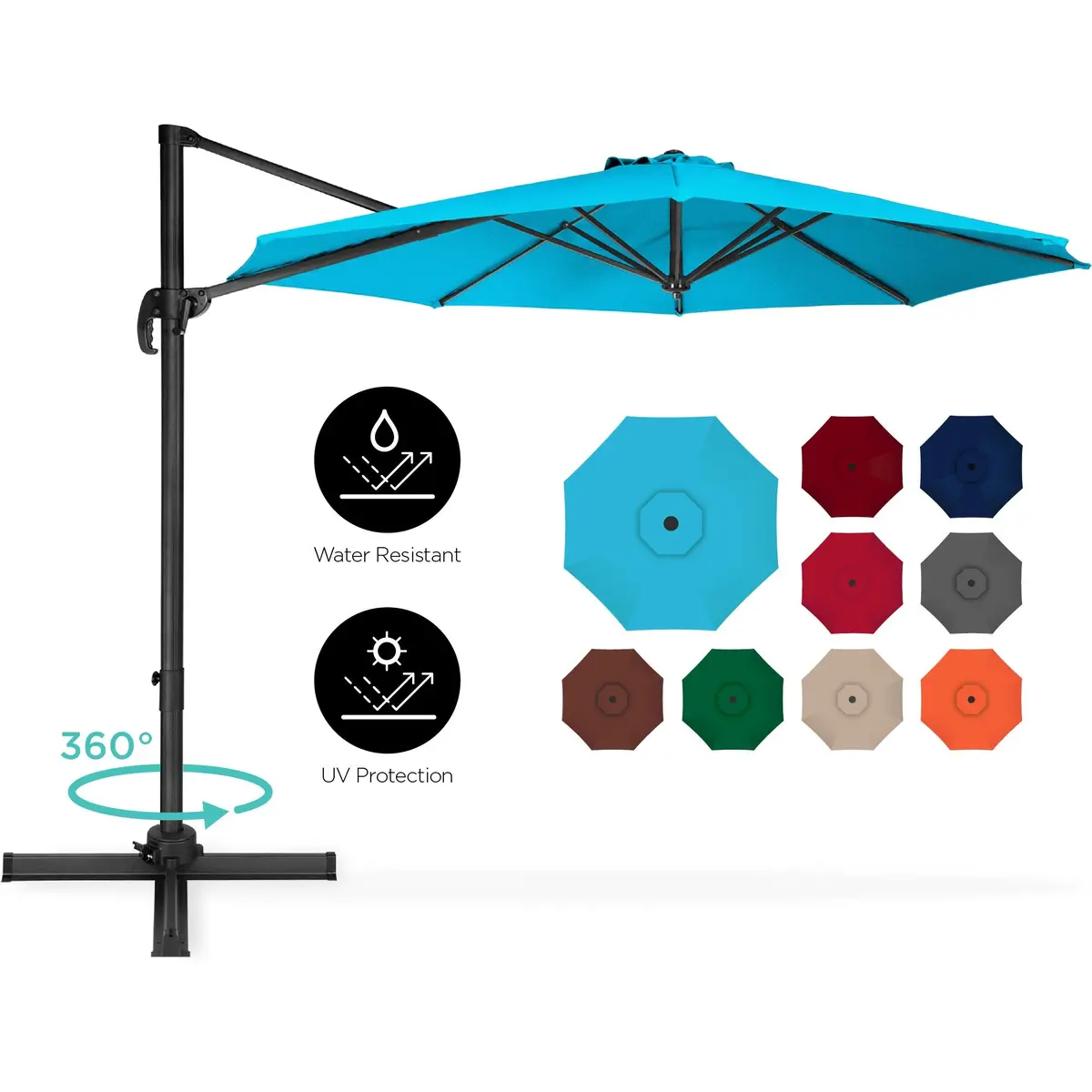 360-Degree Rotating Cantilever Offset Patio Umbrella W/ Tilt, 10Ft 4