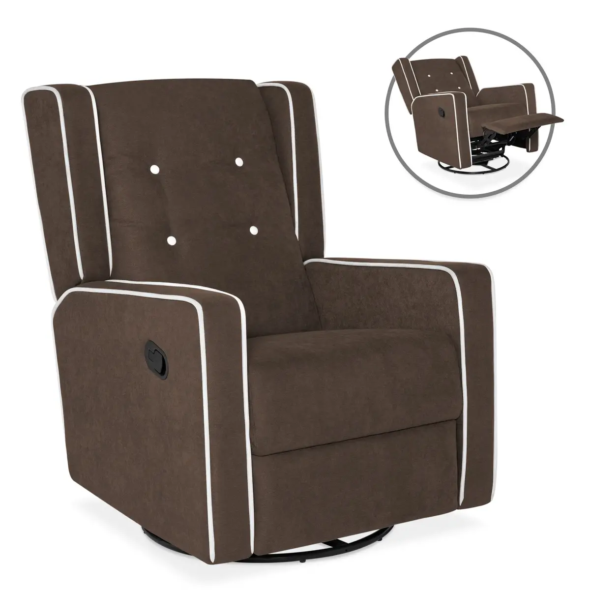 Mid-Century Modern Velvet Upholstered Swivel Recliner Lounge Rocking Chair 1