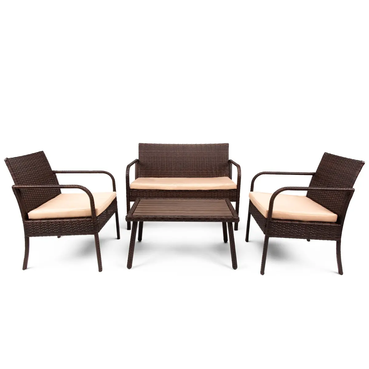 4-Piece Wicker Patio Conversation Set W/ Coffee Table, All-Weather Cushions 2