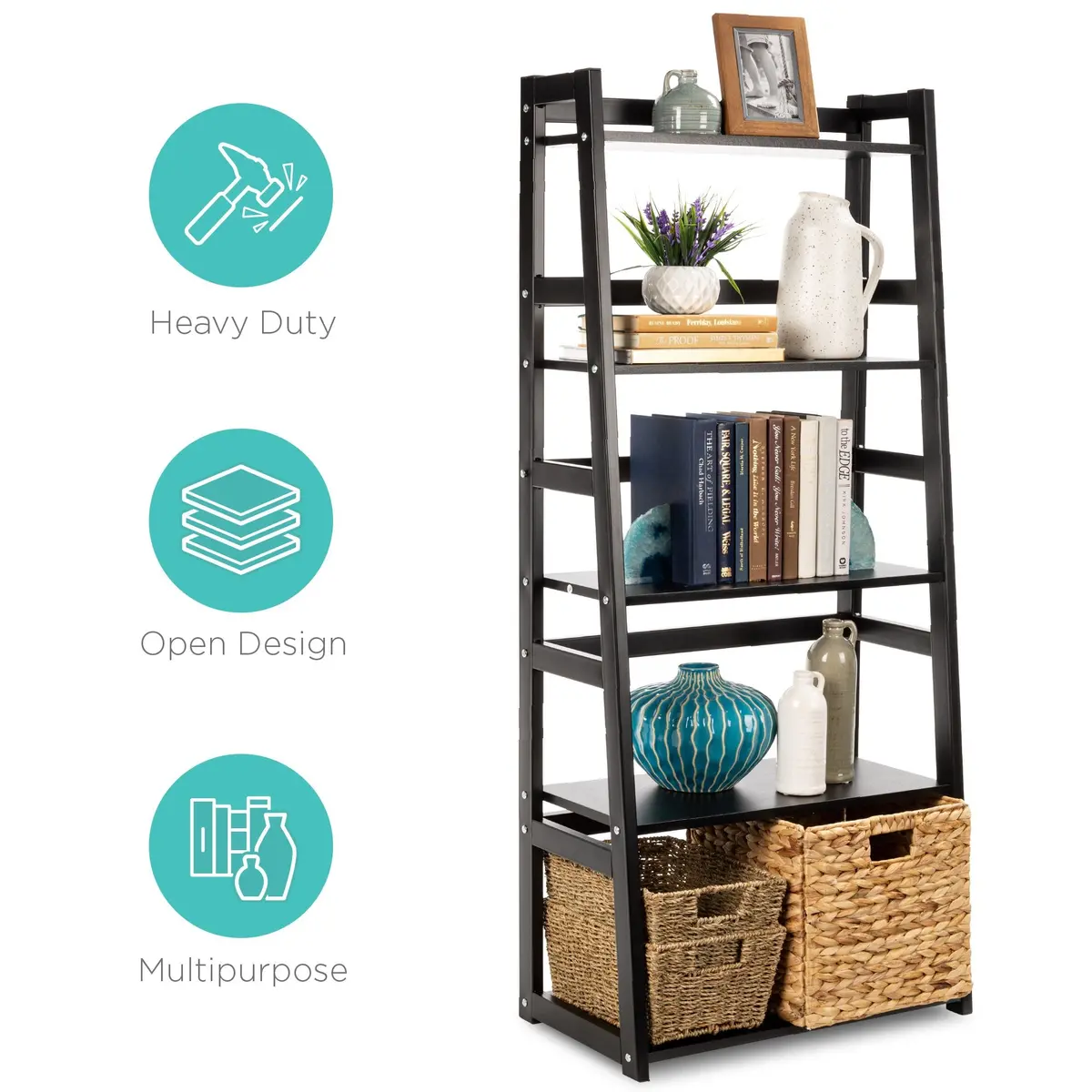 5-Tier Multipurpose Ladder Slant Bookcase Storage Shelf 1