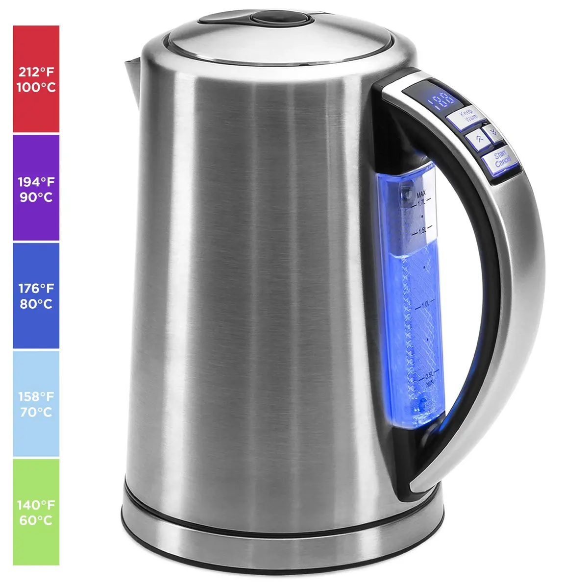 1.7L 1500W Stainless Steel Electric Kettle W/ Led Display, Auto Shutoff 1
