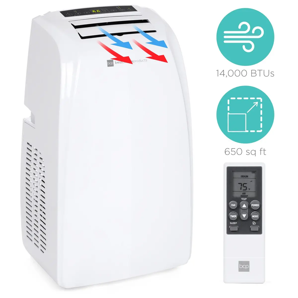 Portable 4-In-1 Air Conditioner & Heater W/ 14,000 Btu, Remote 1