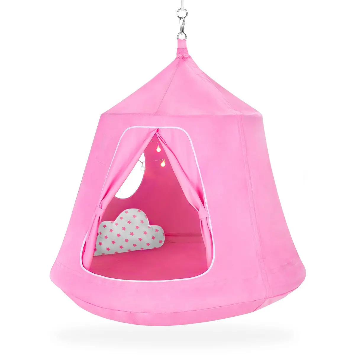 Kids Indoor & Outdoor Hammock Swing Tent Set W/ Ropes, Led String Lights 2