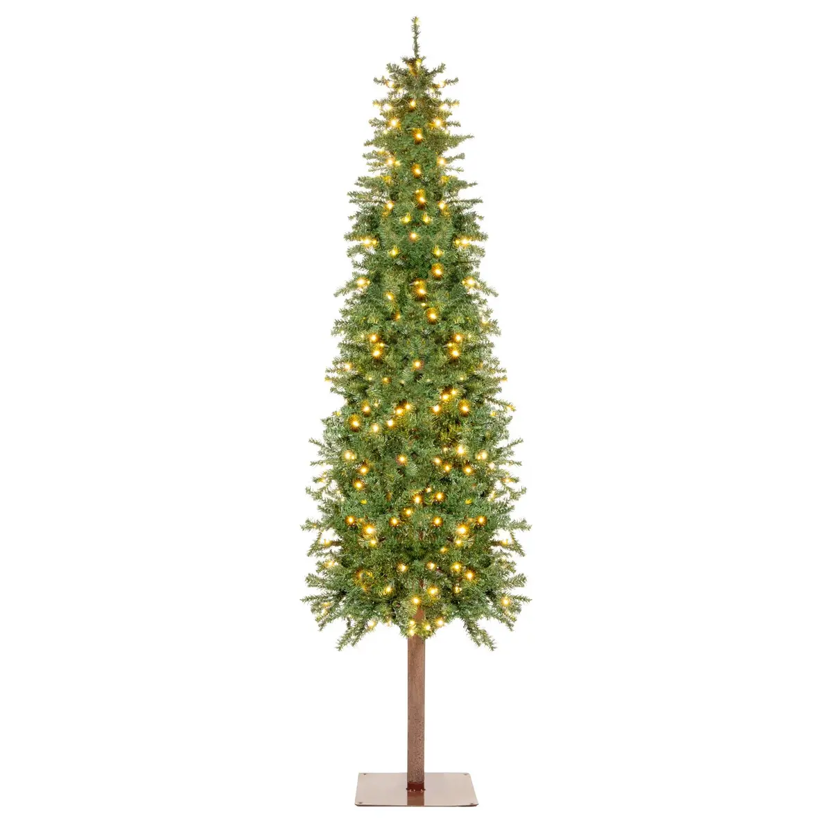 Pre-Lit Artificial Alpine Slim Pencil Christmas Tree W/ Led Lights, Stand 1