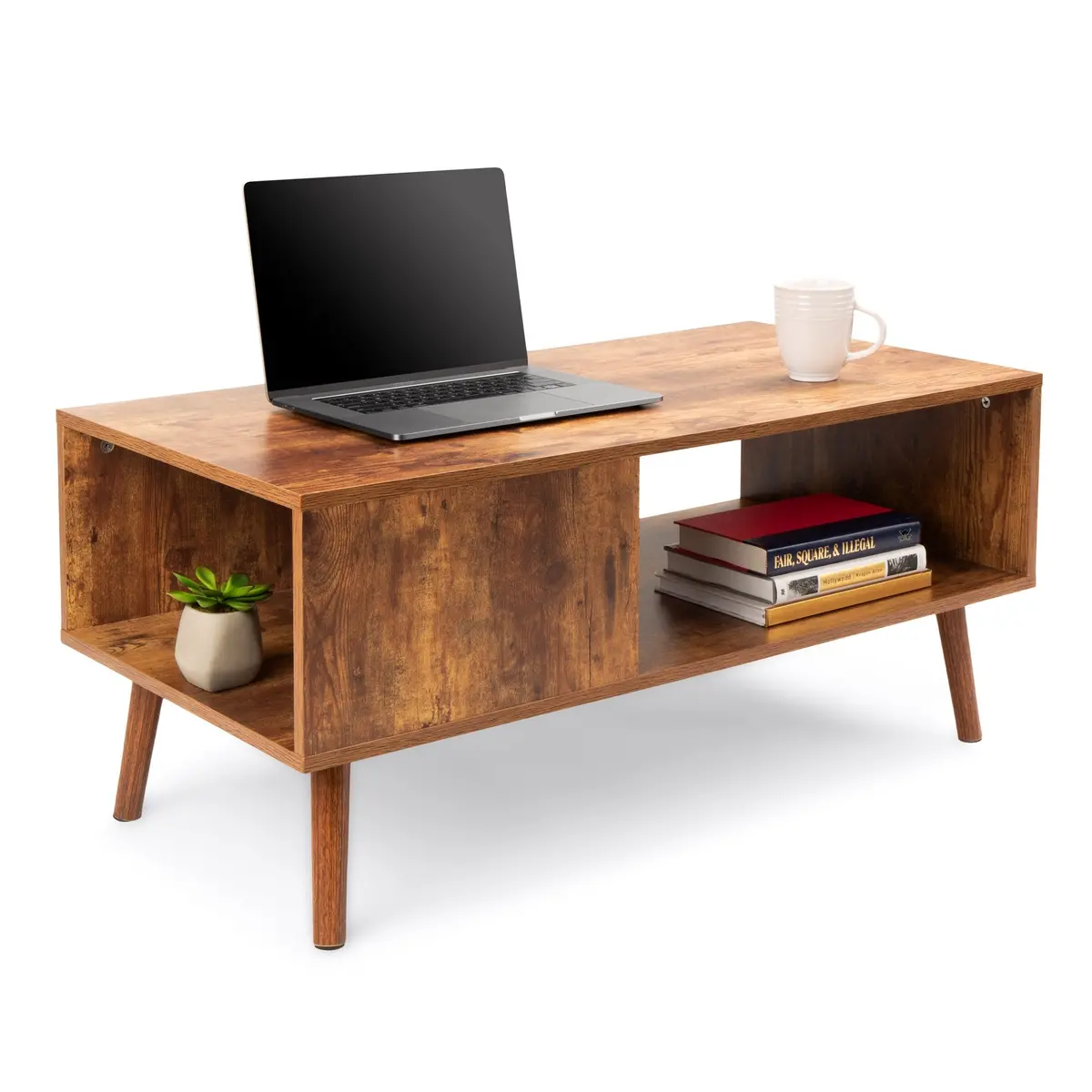 Wooden Mid-Century Modern Retro  Coffee Accent Table W/ Open Storage Shelf 1