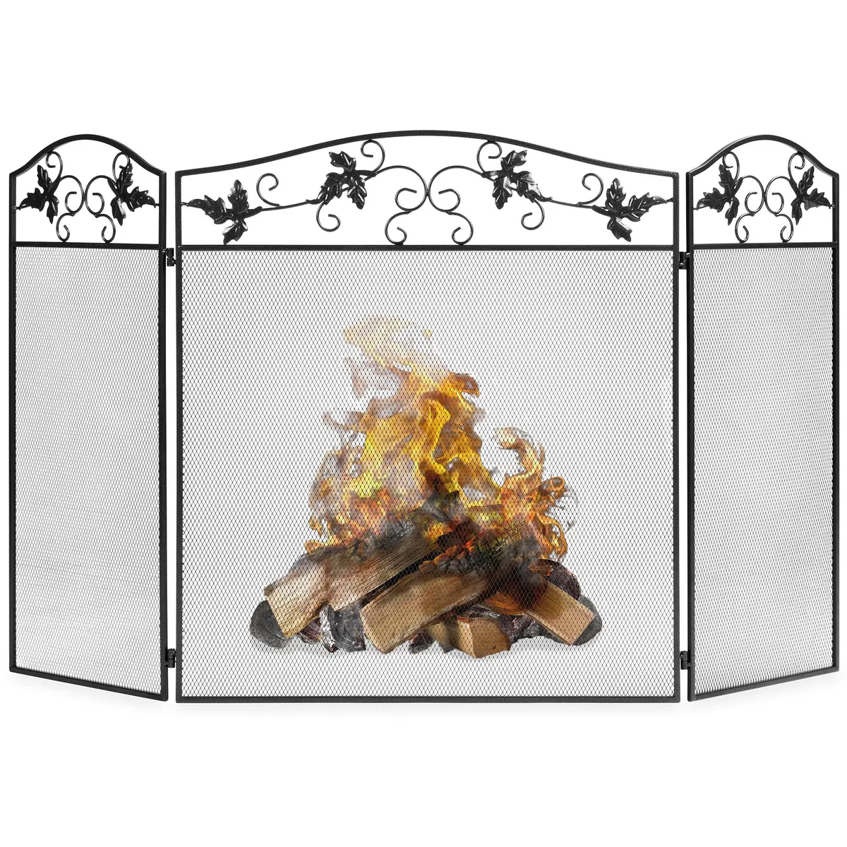 50X29in 3-Panel Handcrafted Wrought Iron Decorative Leaf Fireplace Screen 1
