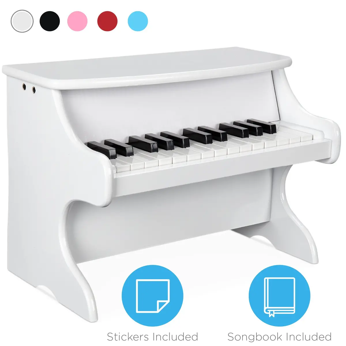 Kids 25-Key Wooden Learn-To-Play Mini Piano W/ Key Note Stickers, Music Book 5