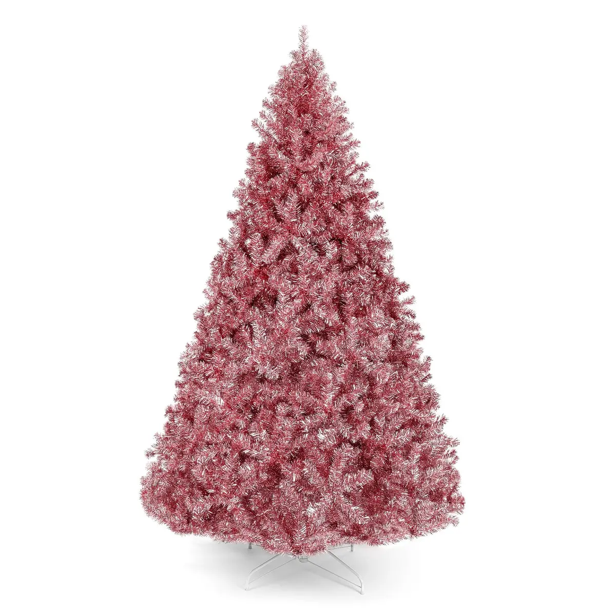 Pink Artificial Tinsel Christmas Tree W/ Foldable Stand 2