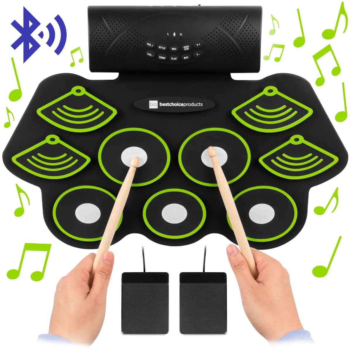 9 Pad Roll Up Bluetooth Electric Drum Set W/ Headphone Jack, Speaker, Pedal 1