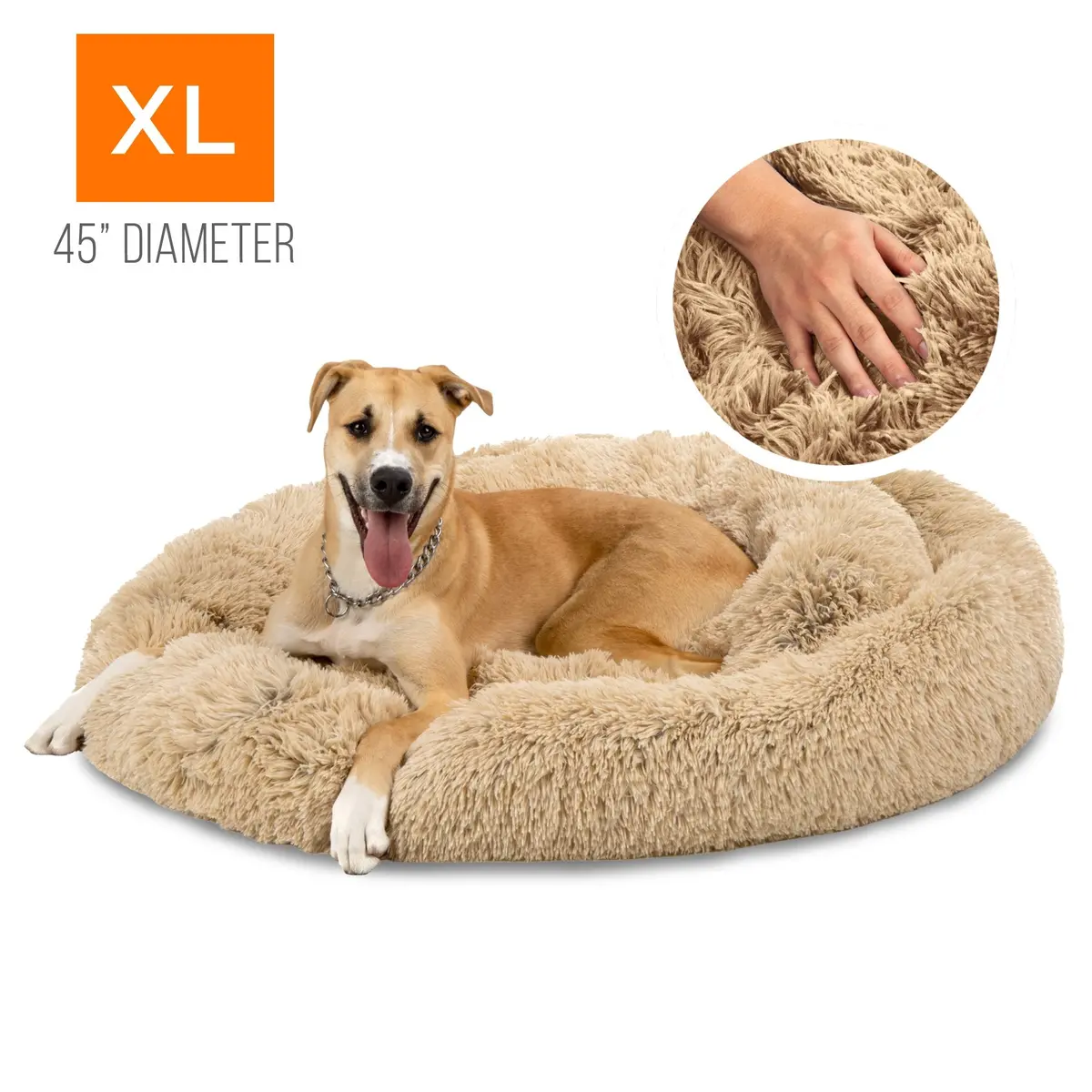Self-Warming Shag Fur Calming Pet Bed W/ Water-Resistant Lining 1