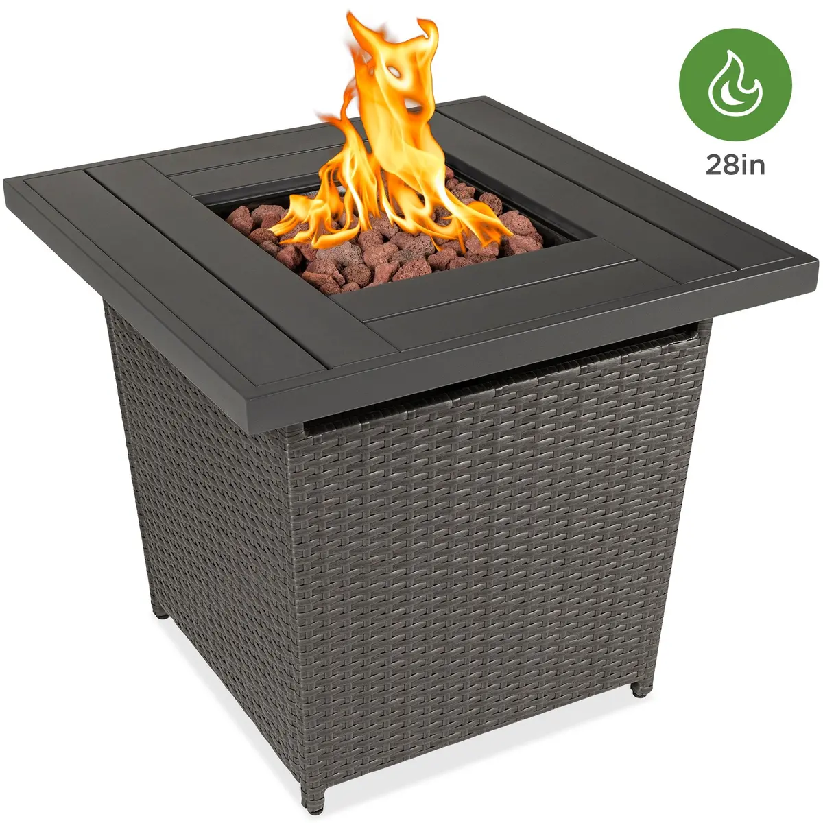 28In Fire Pit Table 50,000 Btu Wicker Propane W/ Faux Wood Tabletop, Cover 2