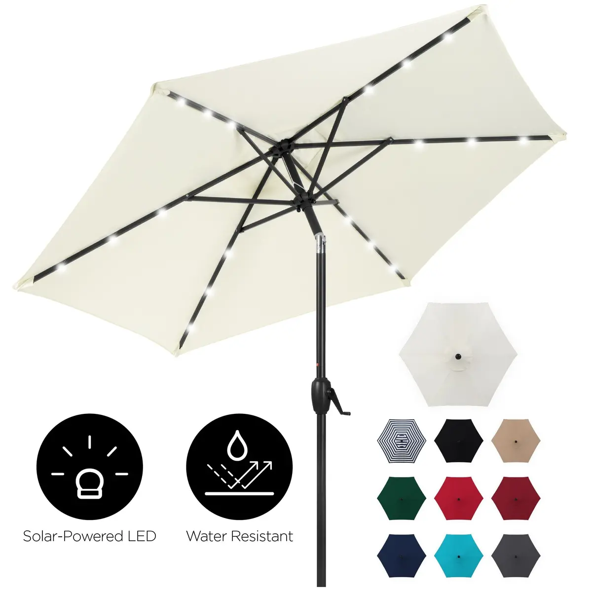 7.5Ft Outdoor Solar Patio Umbrella W/ Push Button Tilt, Crank Lift 1