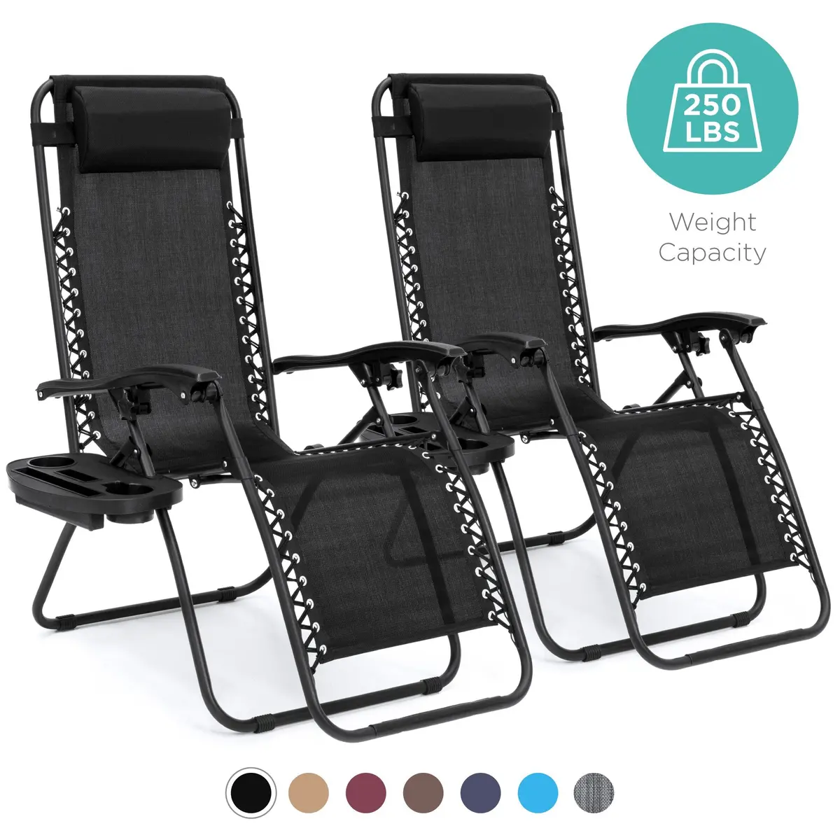 Set Of 2 Adjustable Zero Gravity Patio Chair Recliners W/ Cup Holders 2