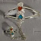 Two Hearts Cuff Slave Bracelet With Ring On Chain 1