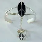 Oval Peace Sign Cuff Slave Bracelet With Ring On Chain 1