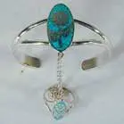 Flower In Oval Cuff Slave Bracelet With Ring On Chain 1