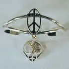 Oval Open Peace Sign Slave Bracelet With Ring On Chain 1
