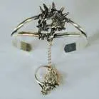Spiked Skull Head Slave Bracelet With Ring On Chain 1