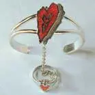 Abstract Heart Cuff Slave Bracelet With Ring On Chain 1