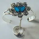 Hearts & Roses Cuff Slave Bracelet With Ring On Chain 1
