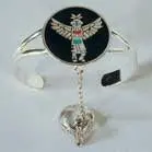 Aztec Bird Indian Dancer Design Cuff Slave Bracelet With Ring On Chain 1