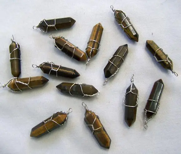 Wire Wrapped Tigers Eye Cut Stone Pendants 1
