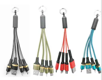 3 In 1 Usb Squid Cable Keychain Charger For Iphone, Type C, Micro Usb (Assorted Colors) 1