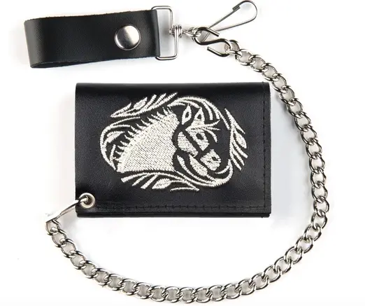 Embroidered Horse Trifold Leather Wallets With Chain (Sold By The Piece) 1