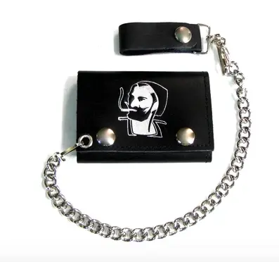 Smoking Man Trifold Leather Wallets With Chain (Sold By The Piece) 1