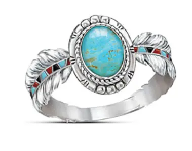 Native Style Turquoise & Silver Feather Ring (Sold By The Piece) 1