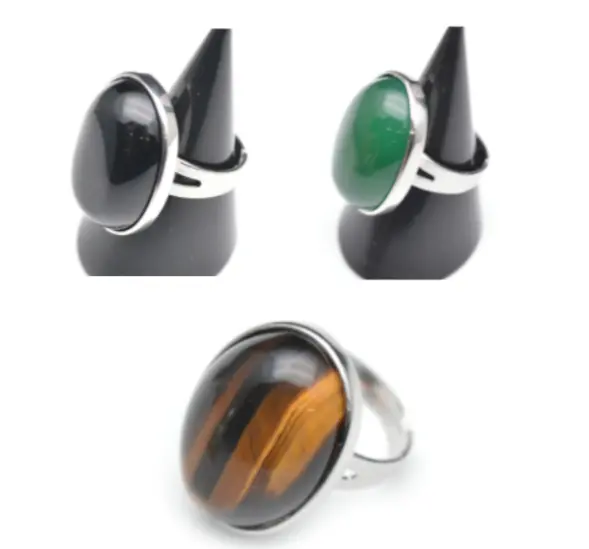 Agate Stone Adjustable Metal Silver Rings (Sold By The Piece) 1