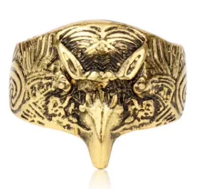 Antique Gold Tribal Eagle Head Adjustable Metal Ring 1