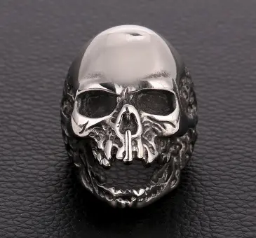 Large Scary Open Mouth Skull Metal Biker Ring (Sold By The Piece) 1