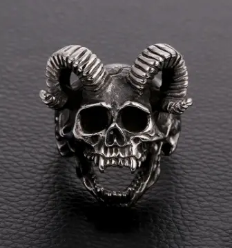 Devil Skull With Ram Horns Metal Biker Ring (Sold By The Piece) 1