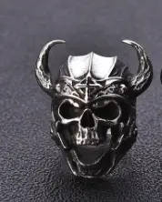 Large Viking Skull With Horns Metal Biker Ring (Sold By The Piece) 1