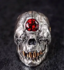 Evil Monster Skull With Red Jewel Metal Biker Ring (Sold By The Piece) 1
