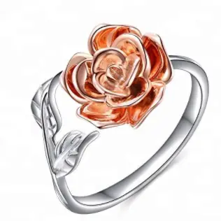 Adjustable Rose Womens Ring Rose Gold & Silver (Sold By The Piece) 1